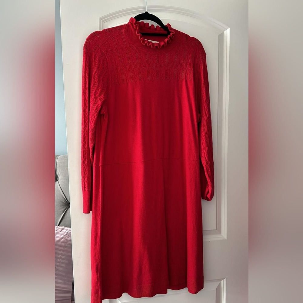 LOFT red ruffle pointelle sweater dress